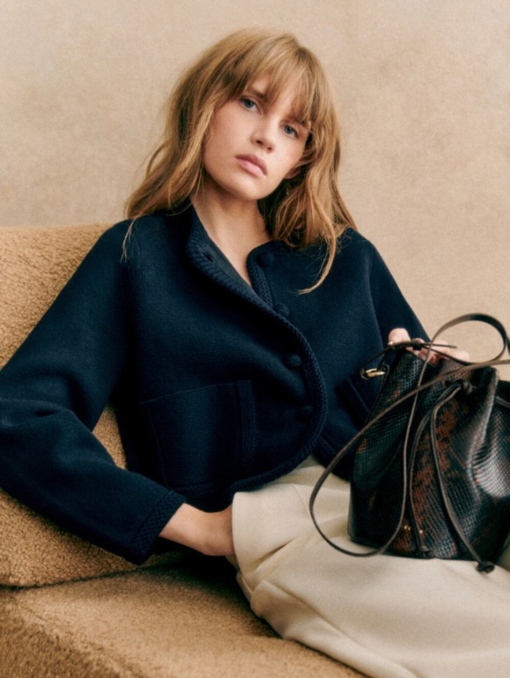 *NWT* [Sezane] Auguste Jacket In Navy, Size M, Merino Wool Blend, Cardigan - Picture 2 of 9